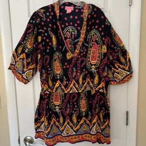 Shes Cool Y2K boho paisley print hippie beach cover up metal heart beads 2X